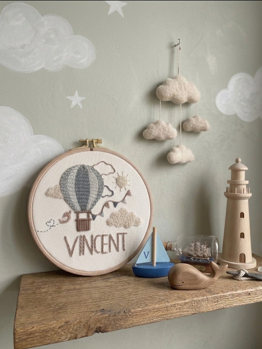 Vyšívací sada - Ballon & Name - Ocean